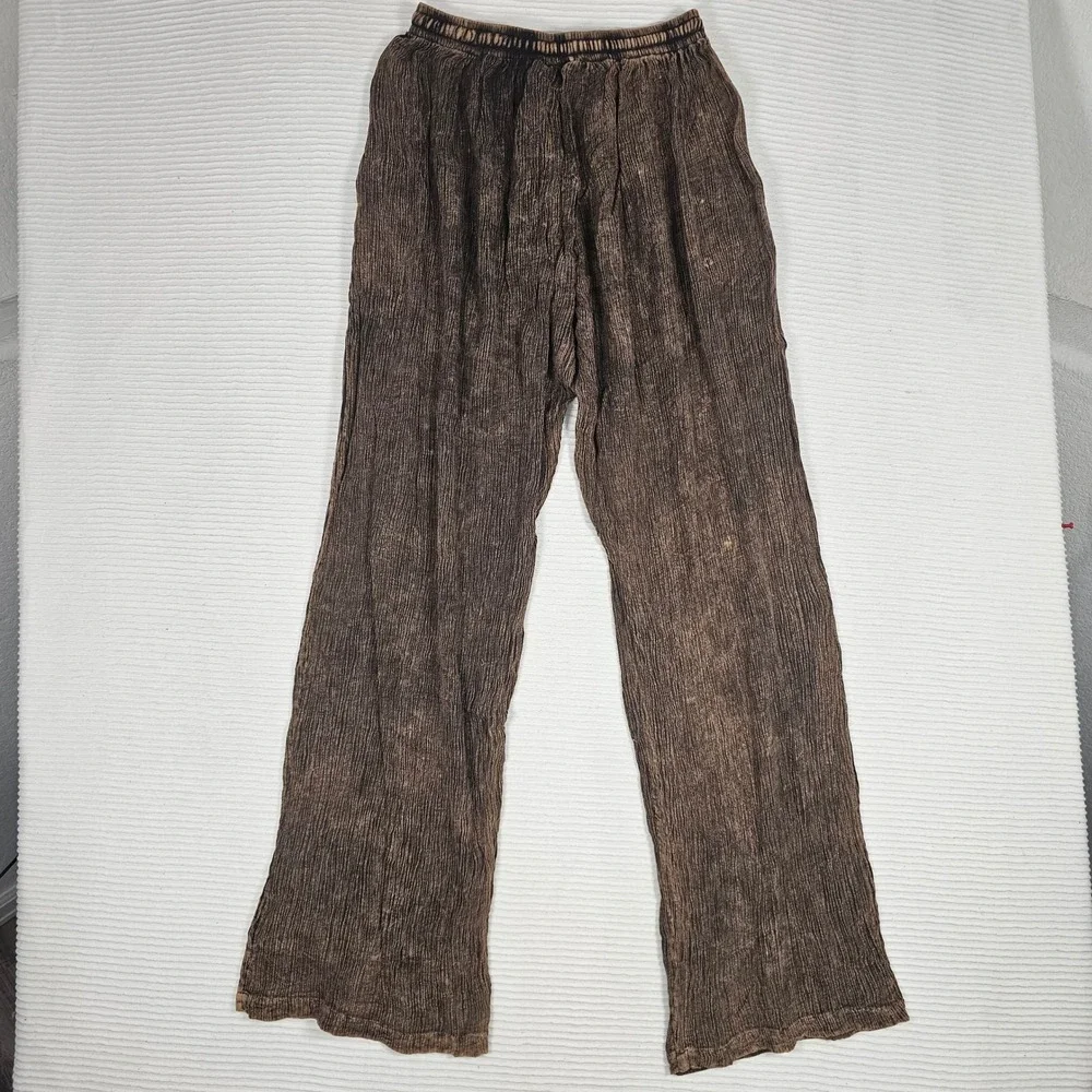 Whats Happenin Mens Brown Acid Wash Cotton Wide Leg‎ Relaxed Pants L New